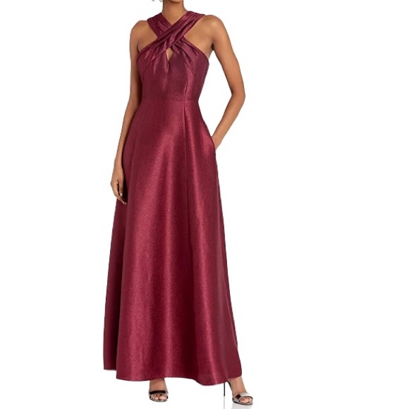 Halston Heritage Dresses & Skirts - HALSTON HERITAGE Cross Neck Twill Sleeveless Gown Dress, Cranberry, Size 4